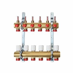Kit distribuitor incalzire pardoseala Giacomini, 1 x 3/4 Euroconex, 6 circuite