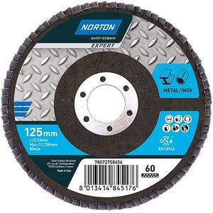 Disc lamelar frontal NORTON, 125 x 22 mm, P60, oxid de aluminiu, albastru