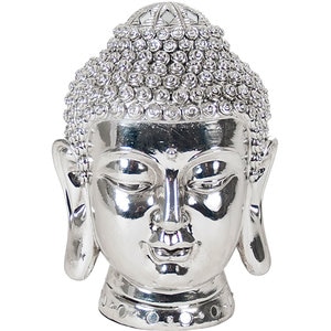 Statueta decorativa Buddha Calun, rasina, 15 x 15 x 23 cm, argintiu