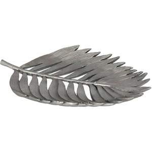 Decoratiune Frunza, rasina, 20 x 38 x 3 cm, argintiu