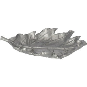 Decoratiune Frunza, rasina, 21 x 34 x 6 cm, argintiu