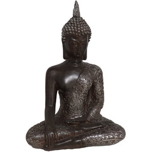 Statueta decorativa Buddha Disha, rasina, 11 x 17 x 24 cm, negru