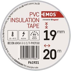 Banda izolatoare PVC EMOS, 19mm x 20m, alb
