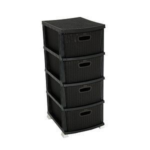 Dulap plastic, 4 sertare, impletit, negru, 46 x 37.5 x 91 cm