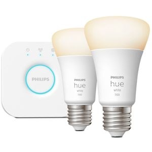 Kit 2 becuri LED PHILIPS HUE, E27, 9.5W, 1055lm, Bridge, Wi-Fi, lumina variabila, compatibil Alexa, Google Assistant