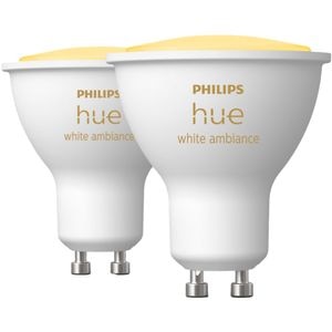 Set 2 becuri LED PHILIPS HUE, GU10, 5W, 350lm, Wi-Fi, lumina variabila, compatibil Alexa, Google Assistant