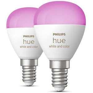 Set 2 becuri LED PHILIPS HUE, E14, 5.1W, 470lm, Wi-Fi, lumina variabila, compatibil Alexa, Google Assistant