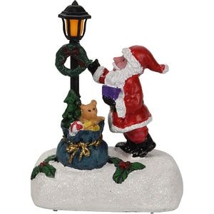 Decoratiune Craciun sceneta LED, polirasina, 12 cm, rosu-verde