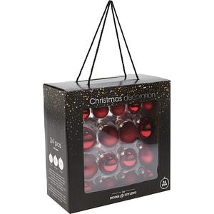 Set globuri Craciun, sticla, 4-6 cm, rosu, 34 bucati