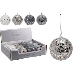 Glob brad de Craciun cu glitter, 8 cm, argintiu