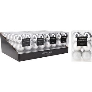 Set 12 globuri de Craciun cu diferite texturi, 6 cm, argintiu