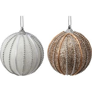 Glob brad de Craciun decorat cu glitter, 8 cm, diferite nuante