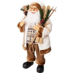 Figurina Mos Craciun cu buchet, 40 x 26 x 80 cm, alb-maro