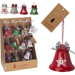 Decoratiune metalica pentru brad in forma de clopotel, 6.5 x 6.5 x 5.8 cm