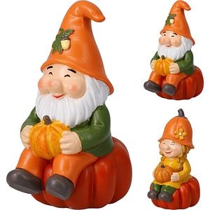 Decoratiune gnom asezat pe dovleac, 10 x 7.5 x 15 cm