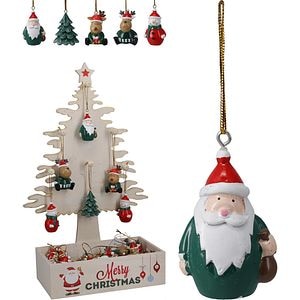 Decoratiune din lemn pentru brad cu figurine de Craciun, 5.5 cm