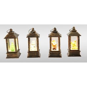 Felinar cu apa si LED alb cald, tema Craciun, 4.2 x 9.2 cm