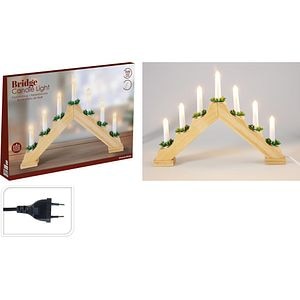 Pod luminos de Craciun cu 7 LED-uri si baza din lemn natur, alimentare la priza