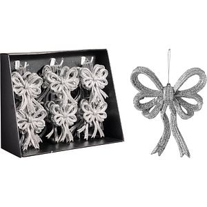Decoratiune brad de Craciun in forma de funda cu glitter, 11 x 13.5 cm, argintiu