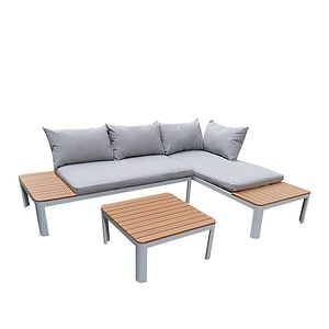 Set mobilier gradina, aluminiu, masuta + coltar, 3 piese, maro-gri