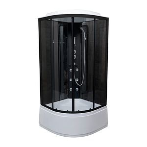 Cabina dus hidromasaj, joasa, semirotunda, neagra, 90 x 90 x 215 cm