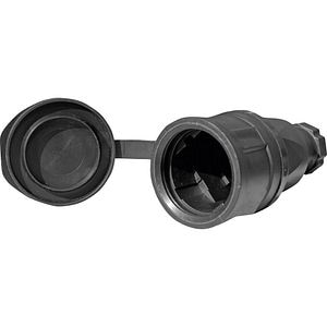 Priza cauciuc cu capac, 16A, 220V, IP44, neagra, PCE