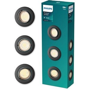Spot incastrat PHILIPS Peridot 929004653001, LED incorporat, 7W, IP20, negru