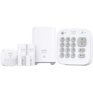Kit sistem de alarma wireless smart EUFY Security T8990321, senzor miscare, 2 x senzori intrare, tastatura, alb