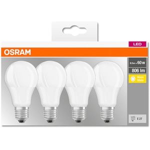 Set 4 becuri LED OSRAM 4058075819450, E27, 8.5W, lumina calda