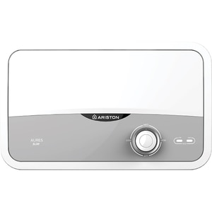 Instant apa calda electric ARISTON Aures Slim, 3.9 l/min, 5500W, IP25, Limitator dublu termic, alb-gri