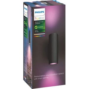 Aplica LED smart PHILIPS Hue 8718696174371, 2x8W, 1200lm, IP44, RGB, negru