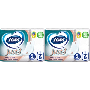 Pachet hartie igienica ZEWA Just 1, 5 straturi, 2 x 6 role