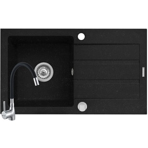 Pachet chiuveta PYRAMIS Altexia Flex, 1 cuva, picurator reversibil, compozit granit + baterie 202100272, negru