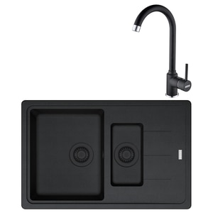 Pachet chiuveta FRANKE BFG 651-78, 1 1/2 cuve, picurator reversibil, granit, baterie Pola, negru