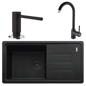 Pachet chiuveta FRANKE BSG 611-78 S, 1 cuva, picurator reversibil, granit, baterie Pola, Dozator sapun, negru