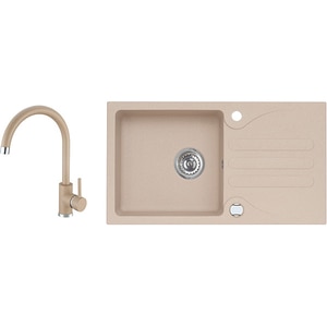 Pachet chiuveta ALVEUS Galapagos 30 G55, 1 cuva, picurator reversibil, compozit granit + baterie Kati G55, bej