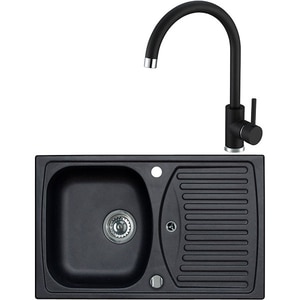 Pachet chiuveta ALVEUS Mambo 30 G91, 1 cuva, picurator reversibil, compozit granit + Baterie Kati G91, negru