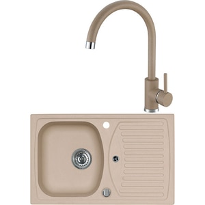 Pachet chiuveta ALVEUS Mambo 30G55, 1 cuva, picurator reversibil, compozit granit + Baterie Kati G55, bej