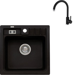 Pachet chiuveta ALVEUS Niagara 20, 1 cuva, compozit granit + baterie Kati, negru