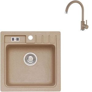 Pachet chiuveta ALVEUS Niagara 20, 1 cuva, compozit granit + baterie Kati, bej