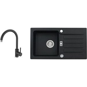 Pachet chiuveta ALVEUS Niagara 30 G91, 1 cuva, picurator reversibil, compozit granit + baterie Kati G91, negru