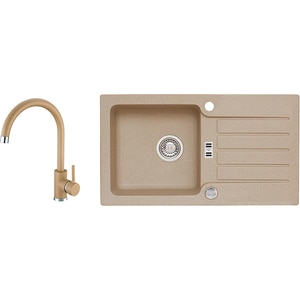 Pachet chiuveta ALVEUS Niagara 30 G55, 1 cuva, picurator reversibil, compozit granit + baterie Kati G55, bej