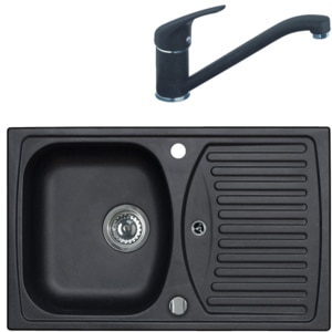 Pachet chiuveta ALVEUS Record 30, 1 cuva, picurator reversibil, compozit granit + baterie GM 210, negru