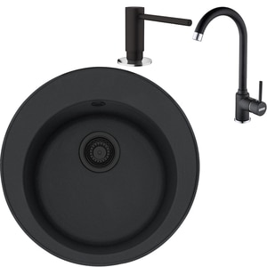 Pachet chiuveta FRANKE ROG 610, 1 cuva, granit + baterie Pola + Dozator sapun, negru