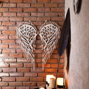 Decoratiune perete Angel Wings, 23 x 50 cm, metal, alb
