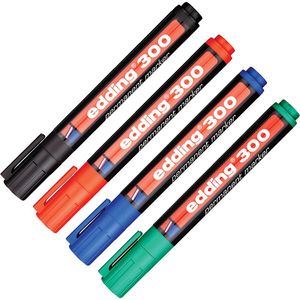Marker permanent EDDING 300, 1.5 -3 mm, 4 culori (negru, rosu, albastru, verde)