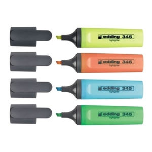 Textmarker EDDING 345, 2-5 mm, 4 culori (galben, roz, albastru, verde)