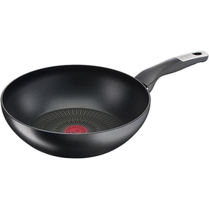 Tigaie wok TEFAL Unlimited G2551972, 28cm, aluminiu, Thermo Signal, negru
