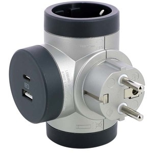 Adaptor priza LEGRAND L694524, 2 prize, 2 x USB, gri inchis