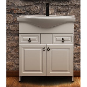 Set masca si lavoar Woodart Rustic, 80 x 32 x 82 cm, alb